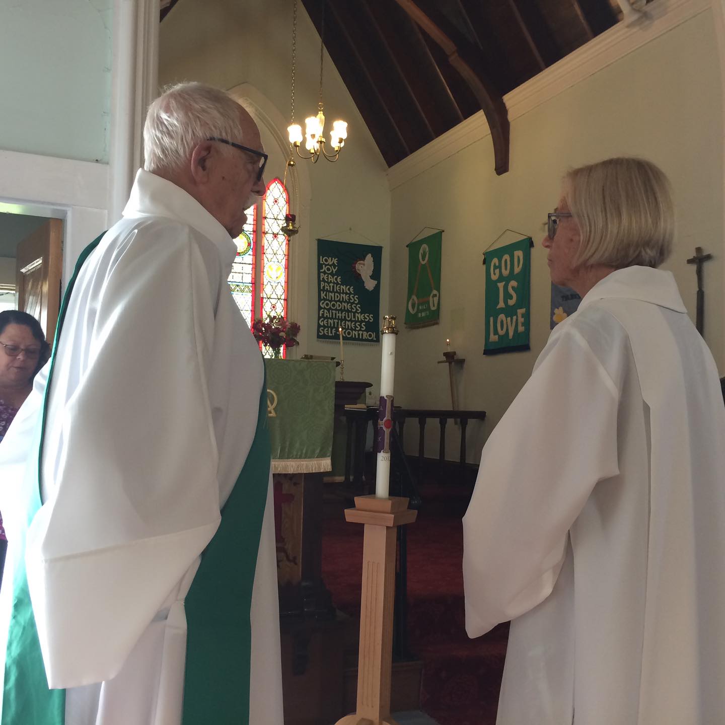 On July 21, 2024, a parish service was held at St. Mark's Church in Mill Cove. It was very nice to see such a great crowd! The altar flowers were mostly dark pink rambling roses with an Asiatic Lily and Shasta Daisy in each bouquet along with Lady's Mantle, Snowball Bush, white Hydrangea and Astilbe, pink Spirea, calla Lily and leaves.